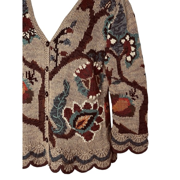 Vintage Peruvian Connection Cardigan Pima Cotton Scalloped Fall Leaves SMALL - Picture 8 of 13